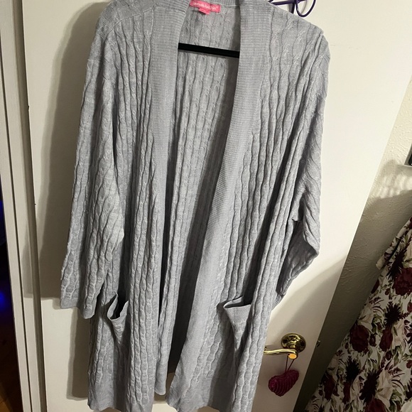 🤎 4X Woman Within Light Gray Cable Knit Long Duster Cardigan - Picture 5 of 9
